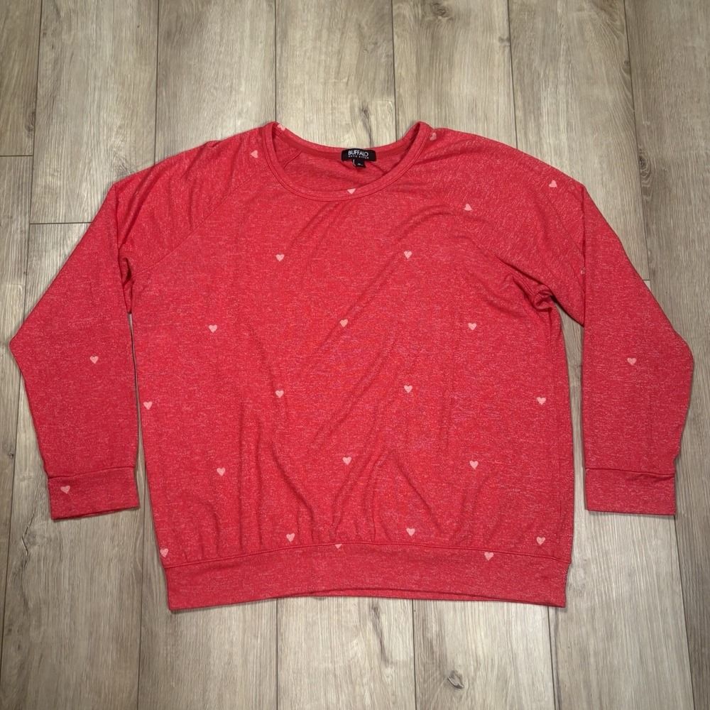 Buffalo David Bitton Womens Sweater Extra Large XL Red Heart Print Lightweight‎